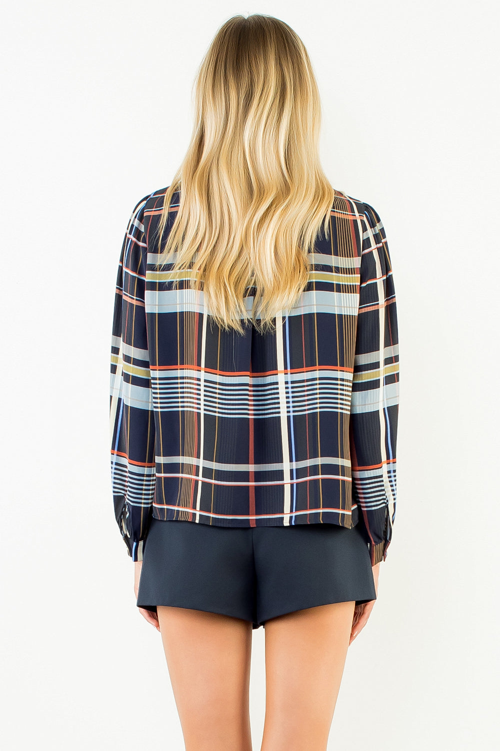 Black Multi Plaid Button Down Top