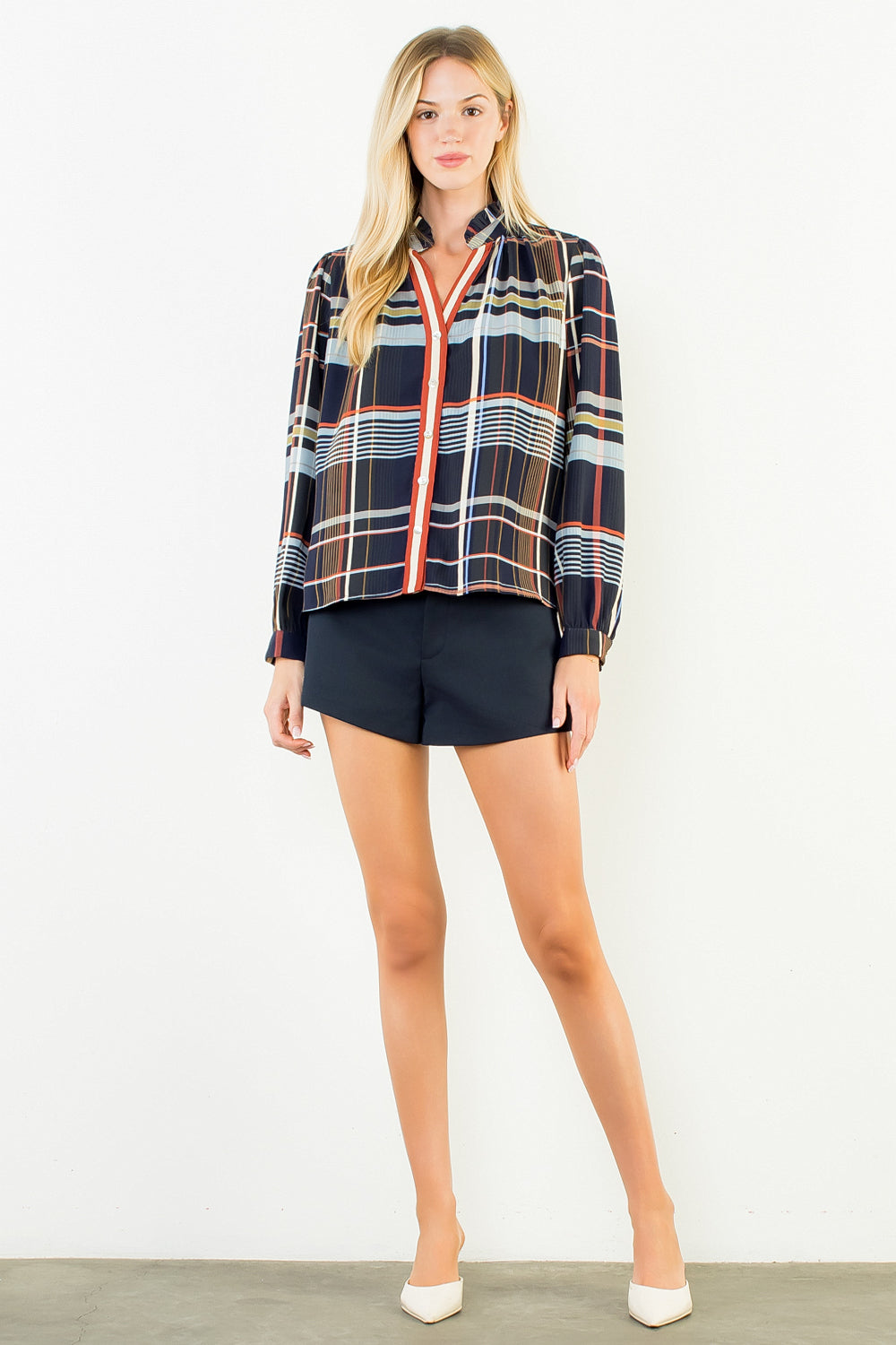 Black Multi Plaid Button Down Top