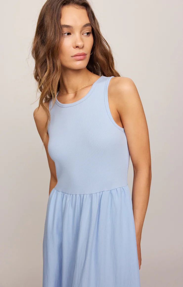 Charlotte Rib Midi Dress - Light Blue
