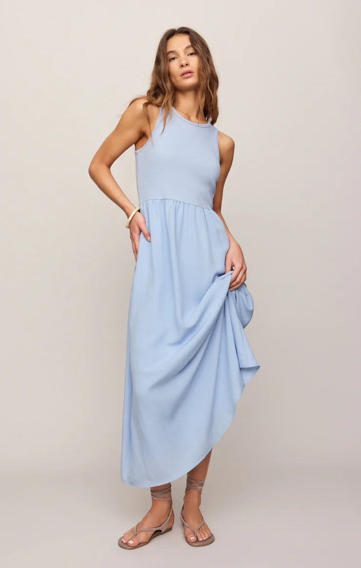 Charlotte Rib Midi Dress - Light Blue