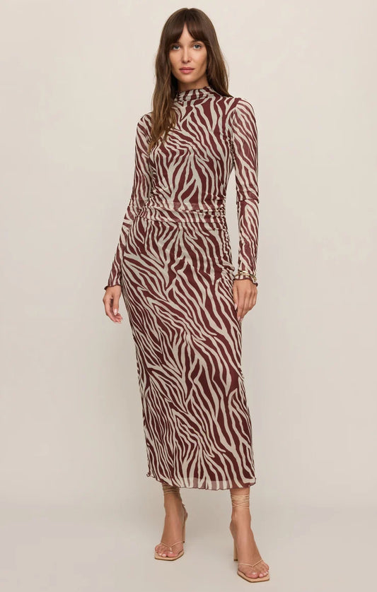 Sevilla Zebra Mesh Midi Dress - Velvet Rouge