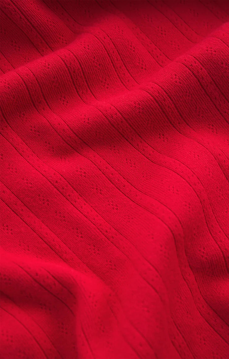 Holly Pointelle LS Top - Festive Red