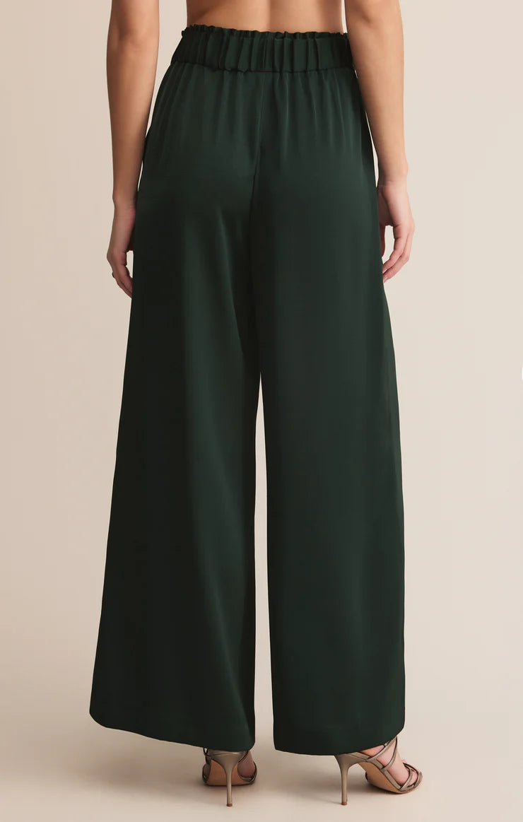 Isolde Wide Leg Satin Pant - Green Garland