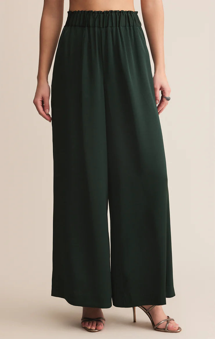 Isolde Wide Leg Satin Pant - Green Garland