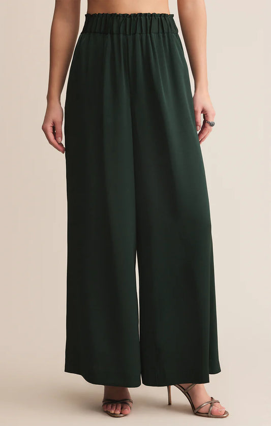 Isolde Wide Leg Satin Pant - Green Garland