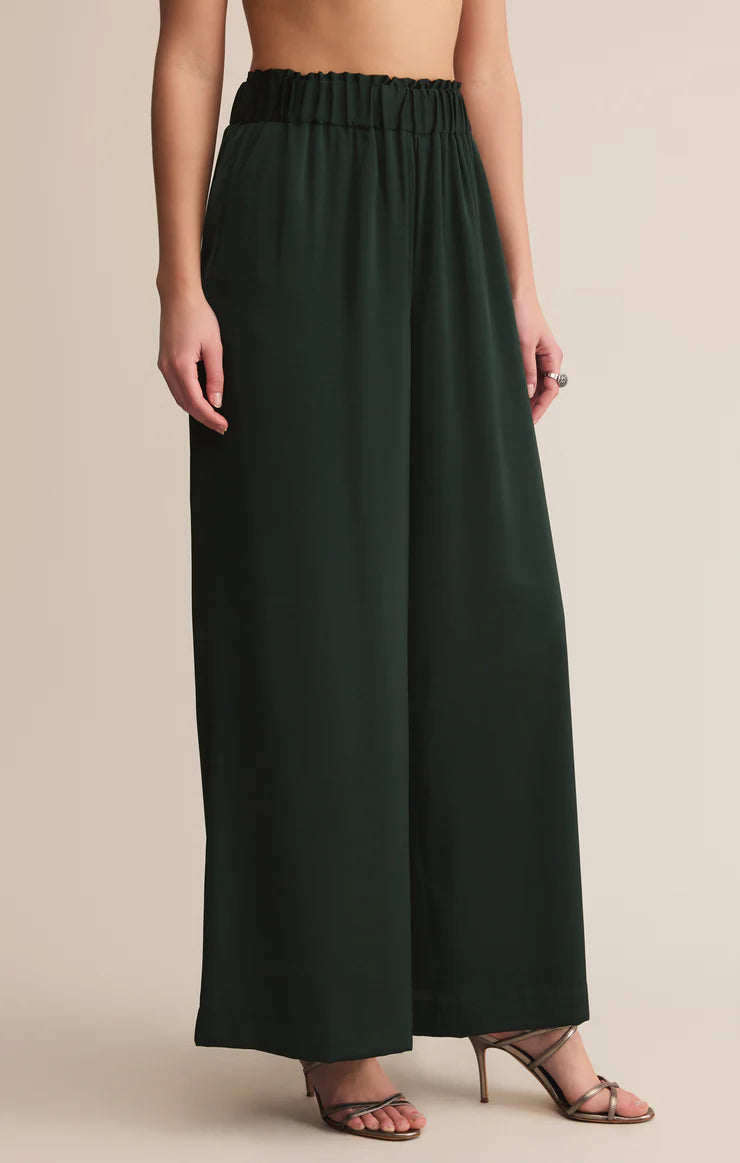 Isolde Wide Leg Satin Pant - Green Garland