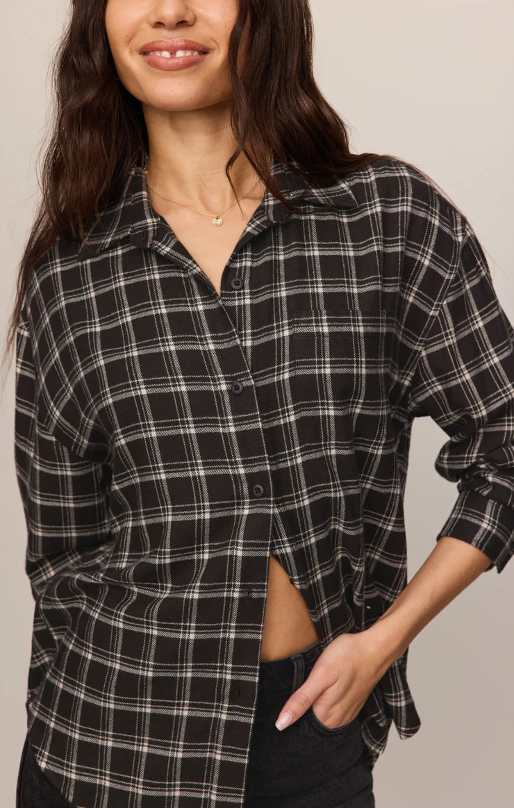 River Plaid Button Up - Ash Black