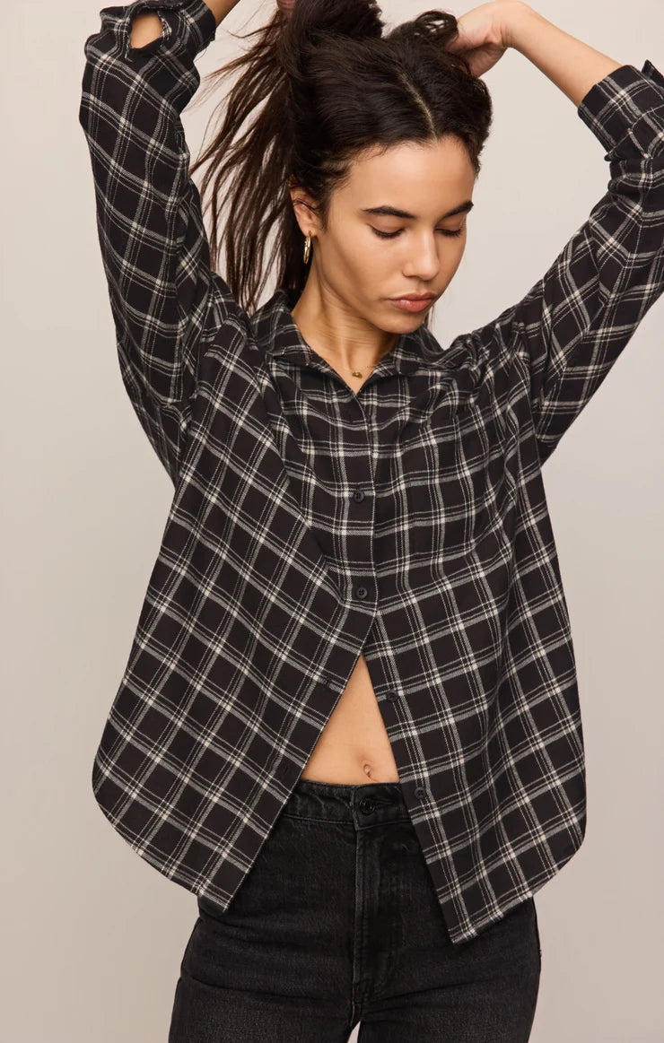 River Plaid Button Up - Ash Black