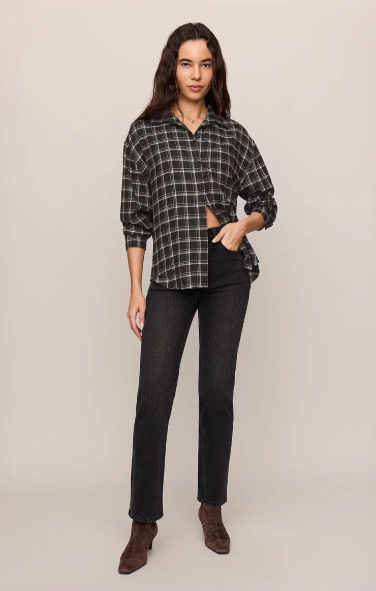 River Plaid Button Up - Ash Black