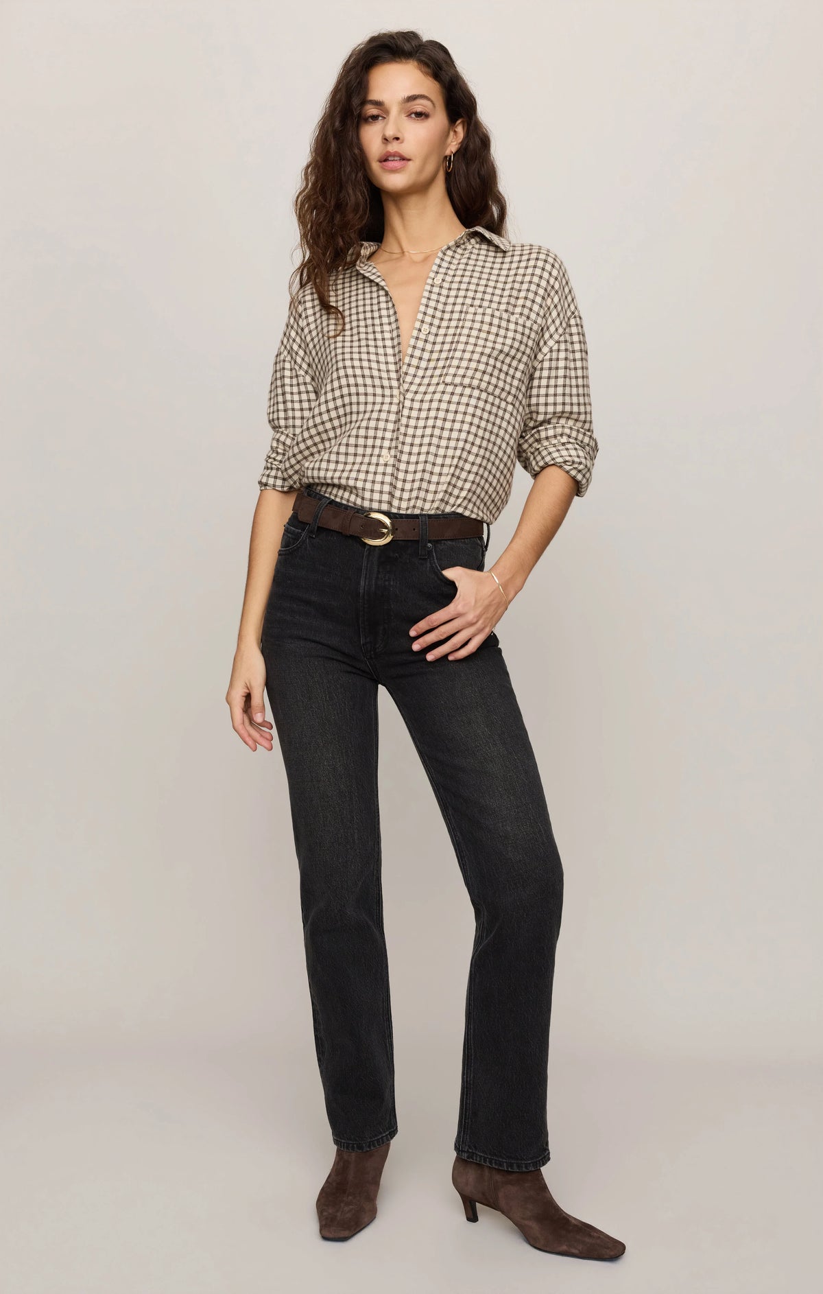 River Button Up Plaid - Dark Chocolate