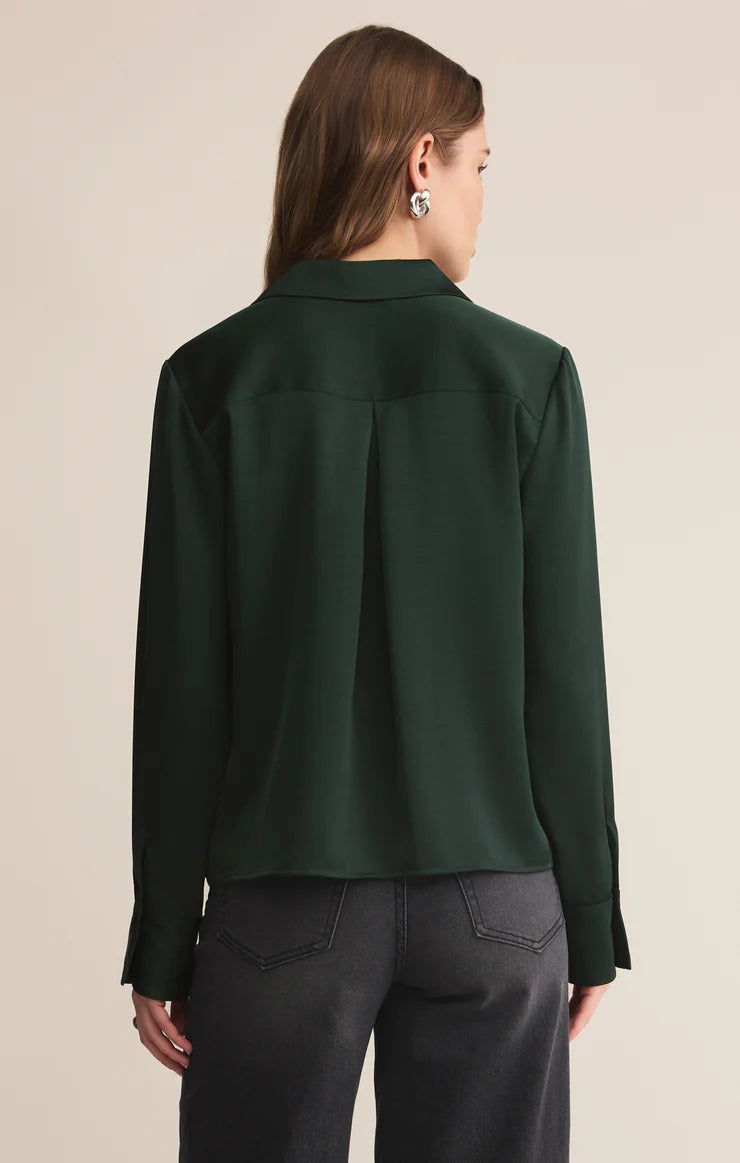 Ana Satin Button Up - Garland Green