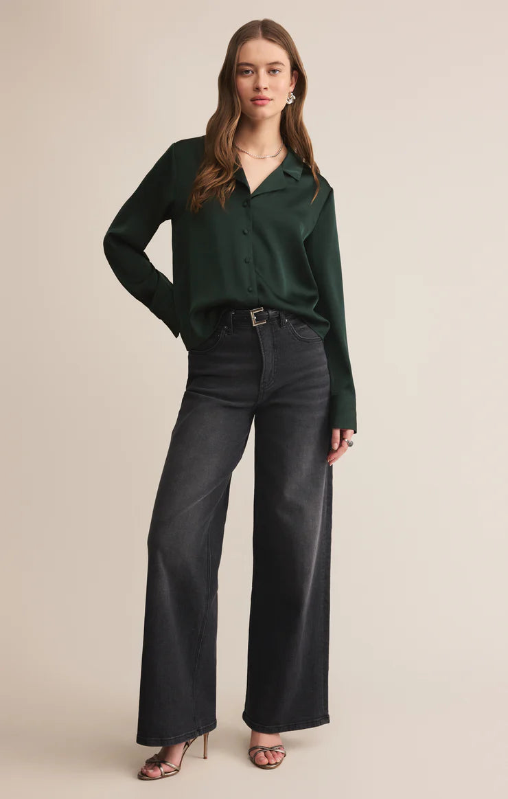 Ana Satin Button Up - Garland Green