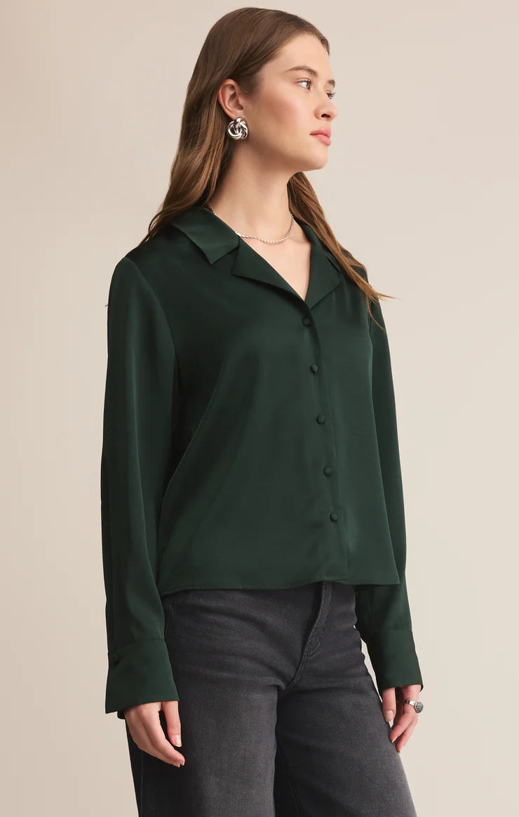 Ana Satin Button Up - Garland Green
