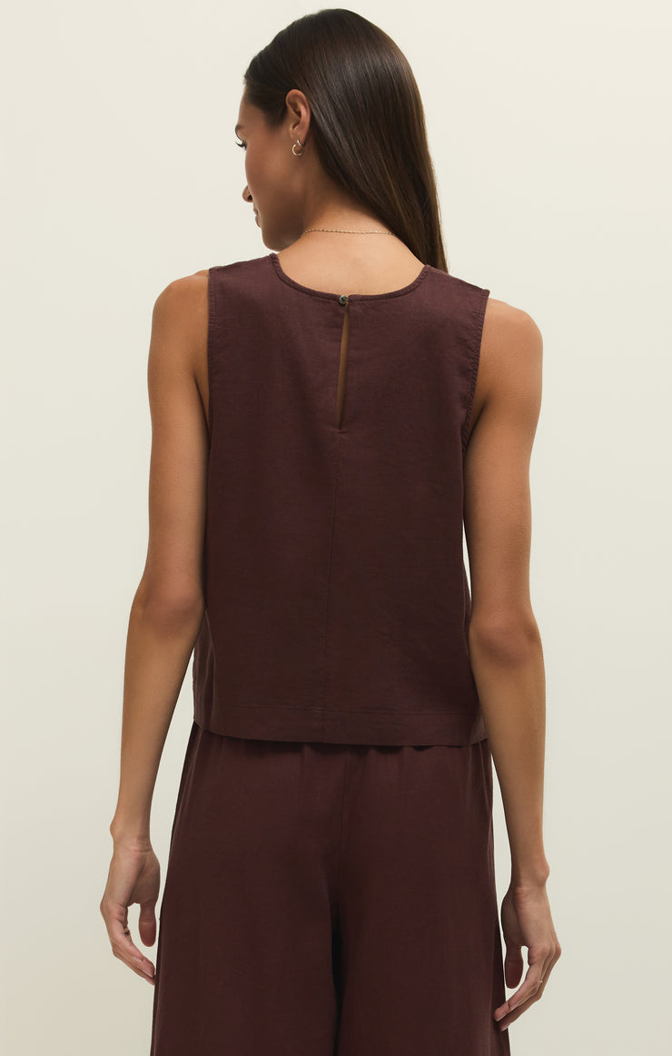 Sloane Linen Top - Chocolate Cherry