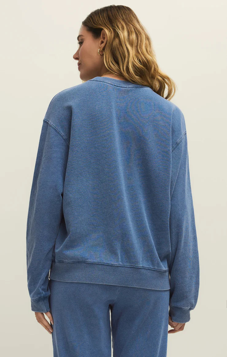 Boyfriend Knit Denim Sweatshirt - Calypso Blue Indigo