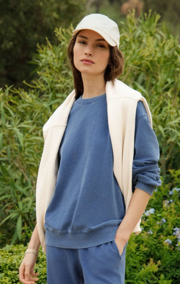 Boyfriend Knit Denim Sweatshirt - Calypso Blue Indigo