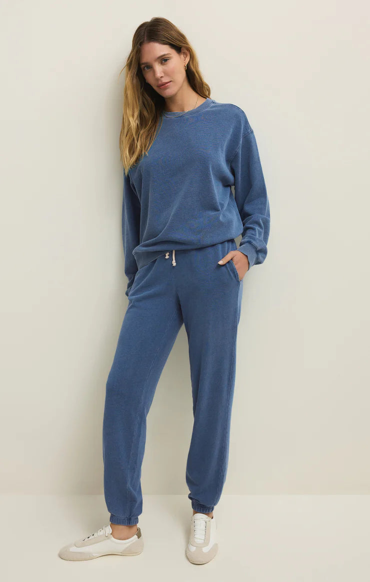 Boyfriend Knit Denim Sweatshirt - Calypso Blue Indigo