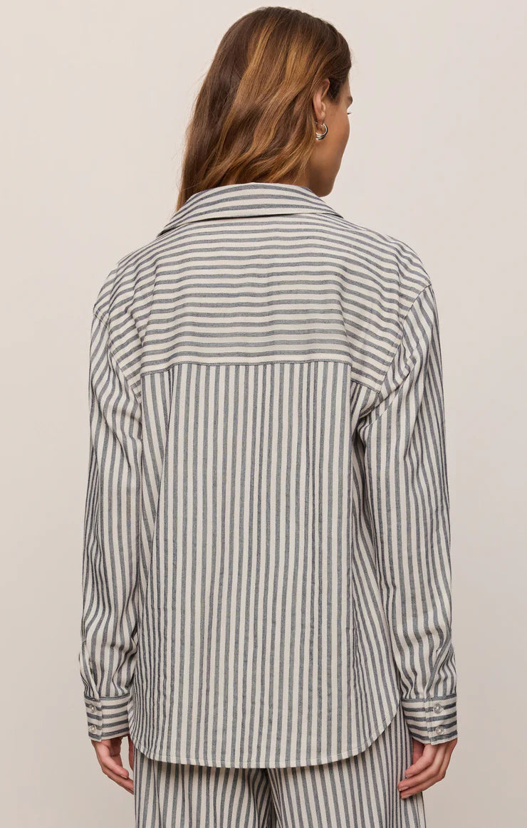 Reese Button Up Striped Top - Eclipse