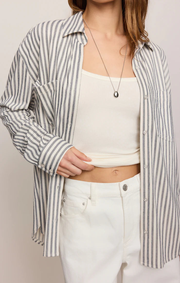 Reese Button Up Striped Top - Eclipse