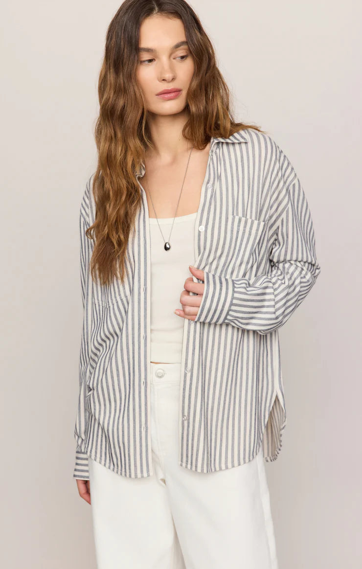 Reese Button Up Striped Top - Eclipse
