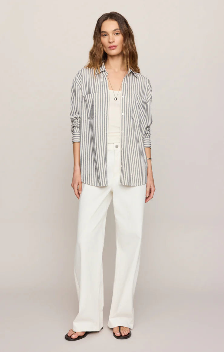 Reese Button Up Striped Top - Eclipse