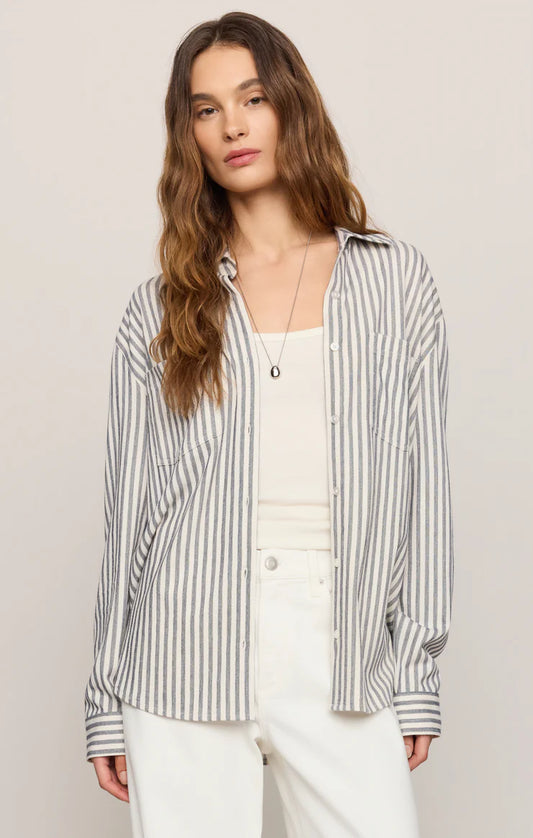Reese Button Up Striped Top - Eclipse
