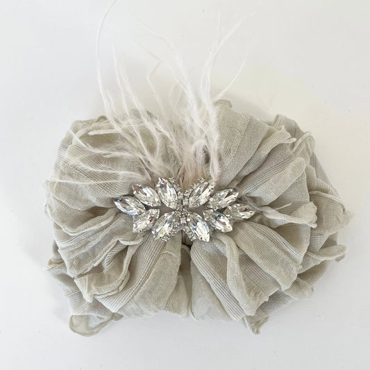 Champagne Fancy Feathers Ruffled Headband