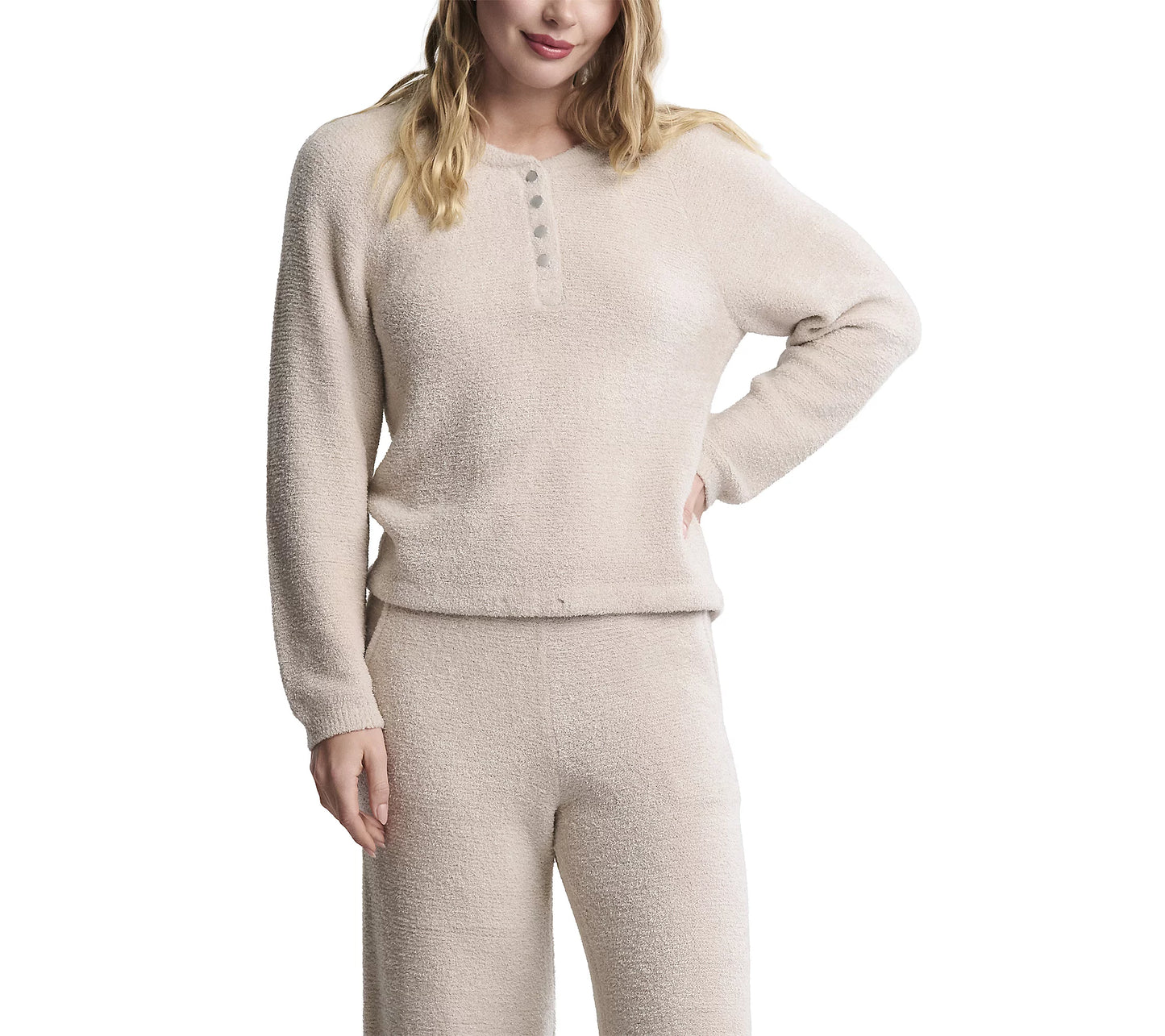 Barefoot Dreams CozyChic Lite Textured Raglan Sleeve Henley - Stone