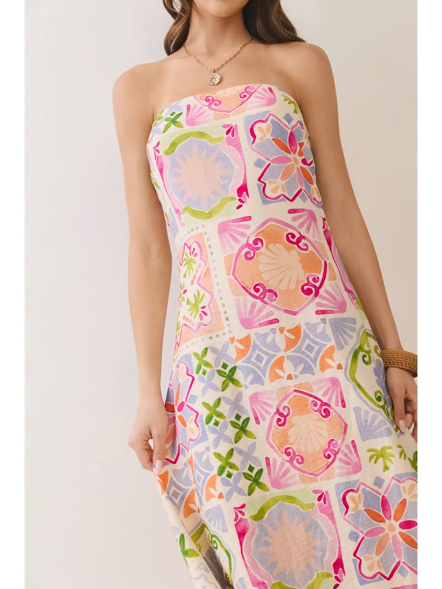 Strapless Beach Print Dress