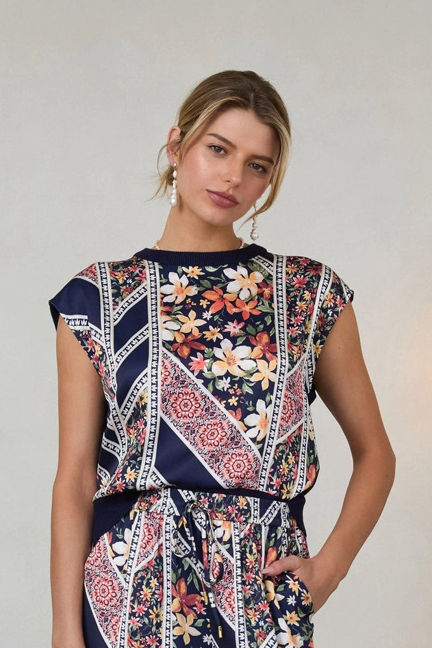 Navy Mixed Media Top