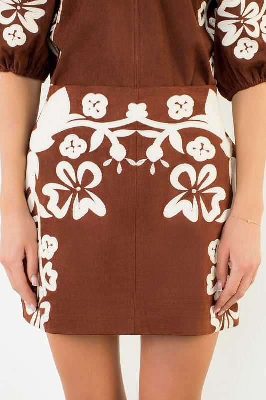 Suede Embroidered Skirt