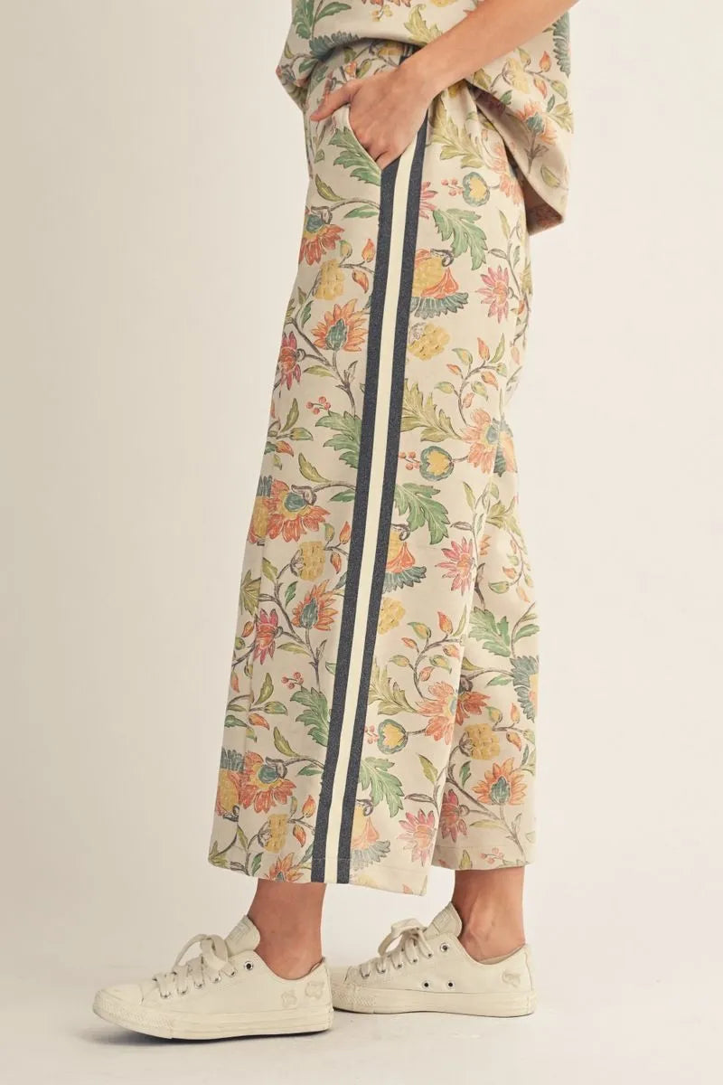High Waist Wide Leg Floral Pant. - Ivory