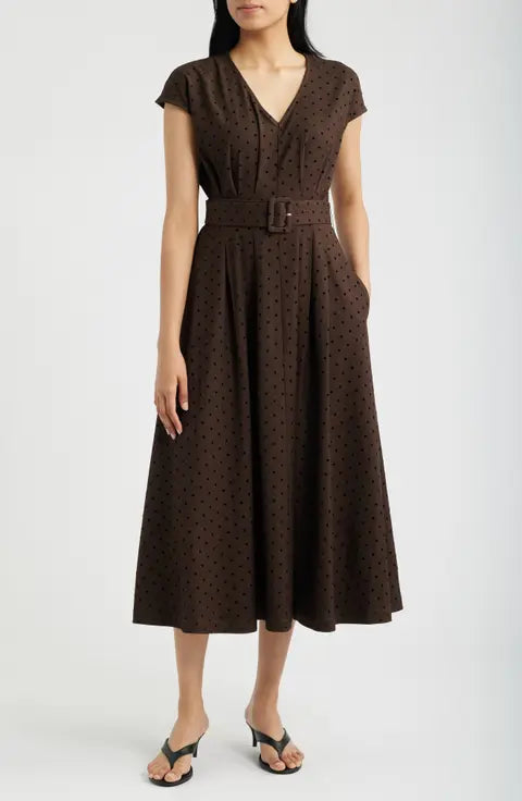 Belted Polka Dot Midi Dress