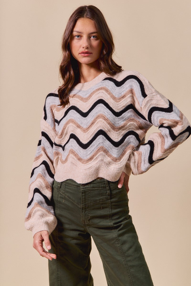 Wave Scalloped Sweater
