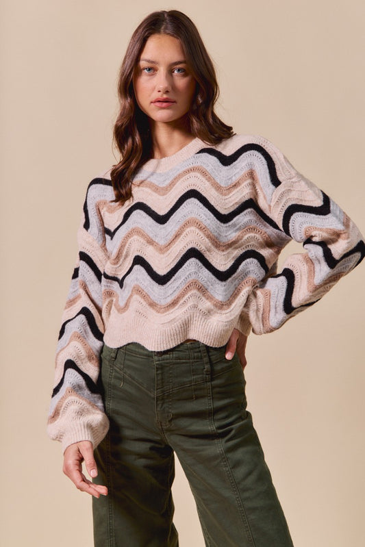Wave Scalloped Sweater