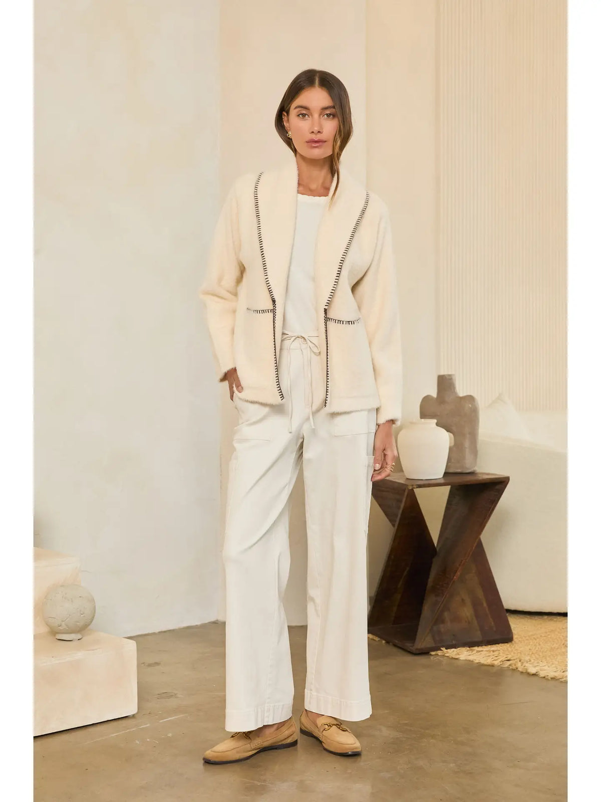 Open-Front Knit Cardigan Jacket