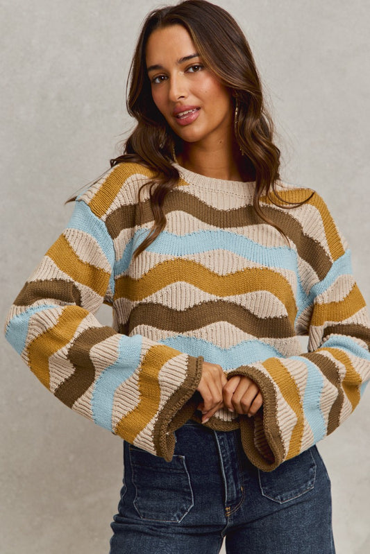 Wavy Sweater - Taupe/Blue