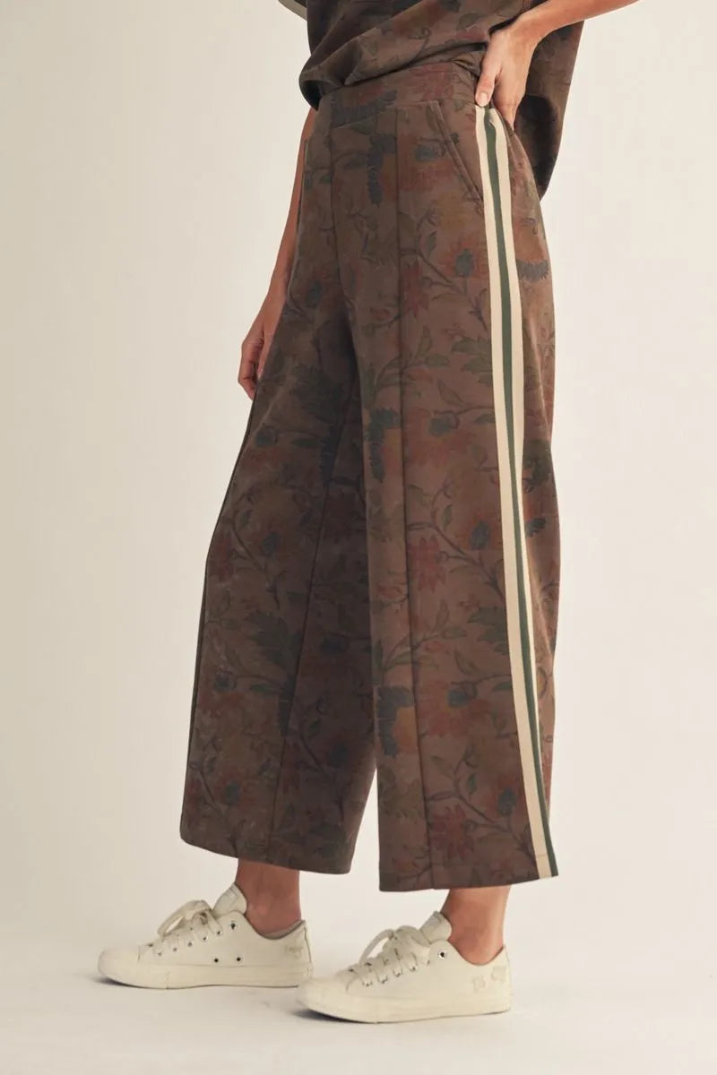 High Waist Wide Leg Floral Pant - Brown