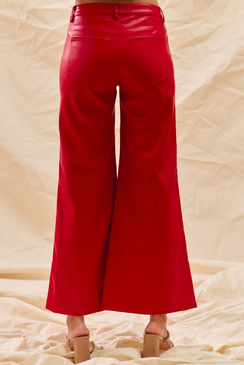 Red Faux Leather Crop Pant