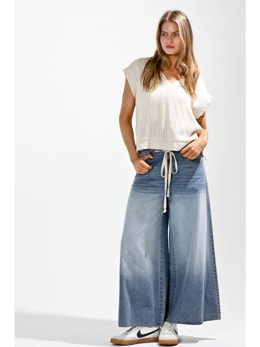 Wide Leg Denim Pant - Grey