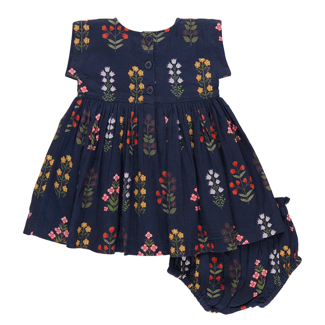 Navy Field Floral Baby Dress Set