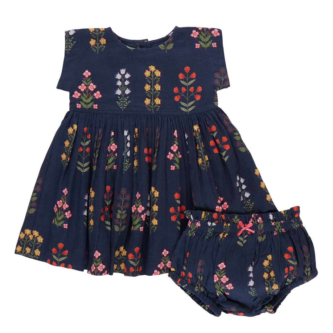 Navy Field Floral Baby Dress Set