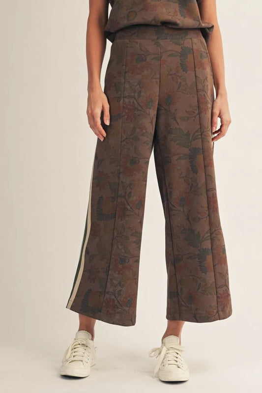 High Waist Wide Leg Floral Pant - Brown