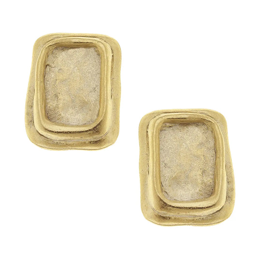 Gold Pierced Earrings - Rectangle