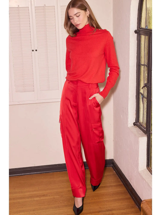 Satin Cargo Pant - Red