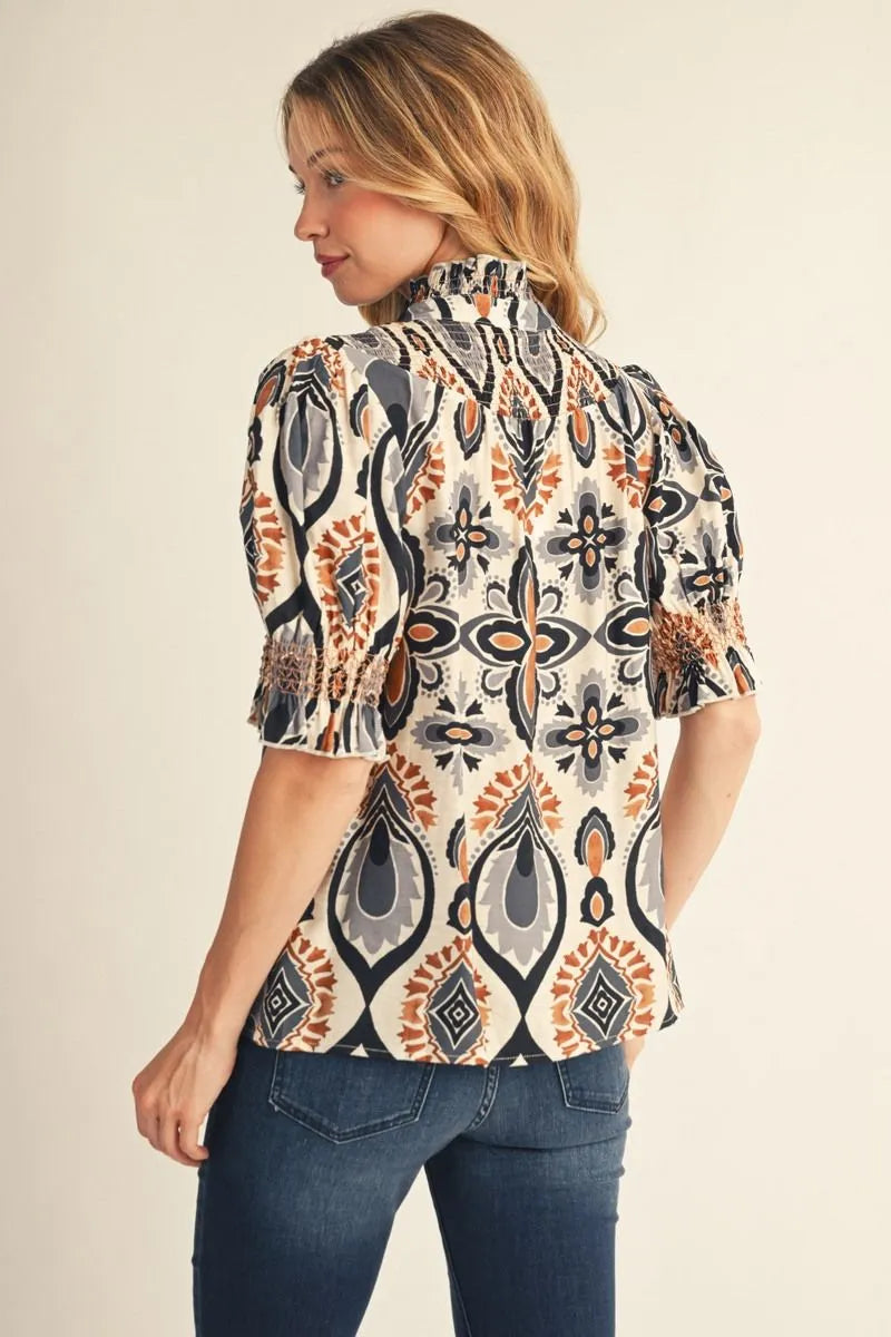 Black/Grey Boho Print Top