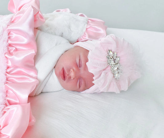 Paris Pink Fancy Feathers Ruffled Headband