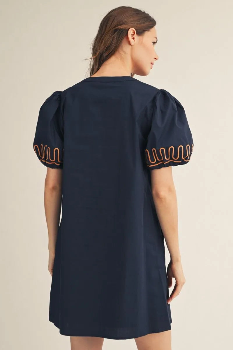 Navy Puff Sleeve Dress