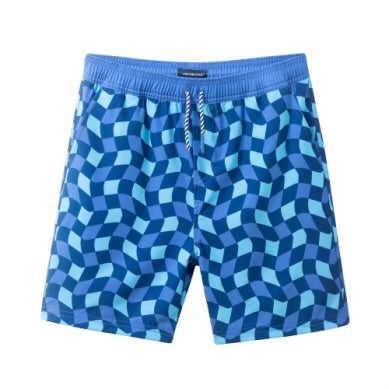 Navy Blue Checker Swim Trunk