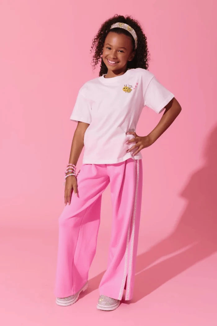 Pink Gem Trim Wide Leg Track Pants
